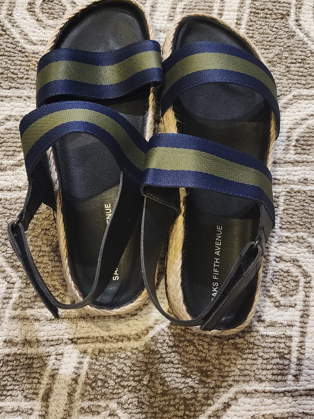 Saks Fifth Avenue Navy & Olive Striped Women’s Espadrille Sandals